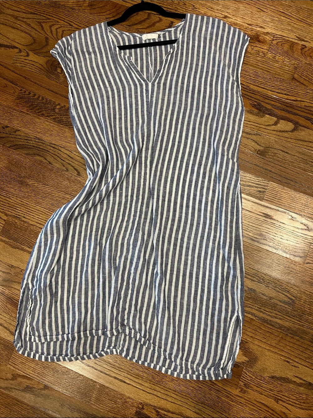 CP Shades Striped Blue and White V-Neck Cap Sleeve Tunic Top